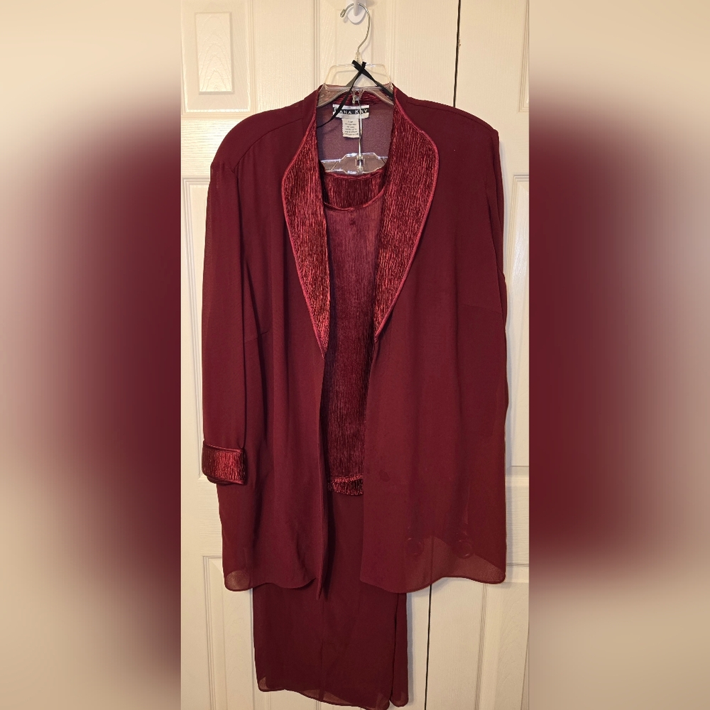 3-pc sheer burgundy suit,